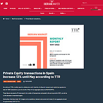 Private Equity transactions in Spain increase 13% until May according to TTR